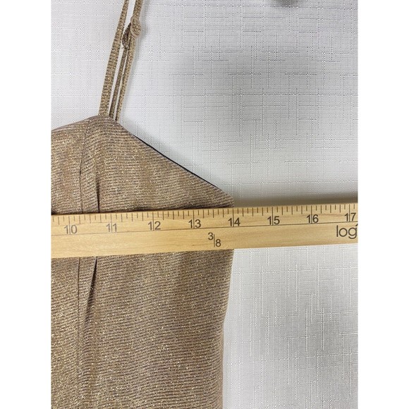 Lulu’s Small Gold Gown Spaghetti Strap Body Con Maxi Dress Side Slit Prom Formal - Picture 9 of 14